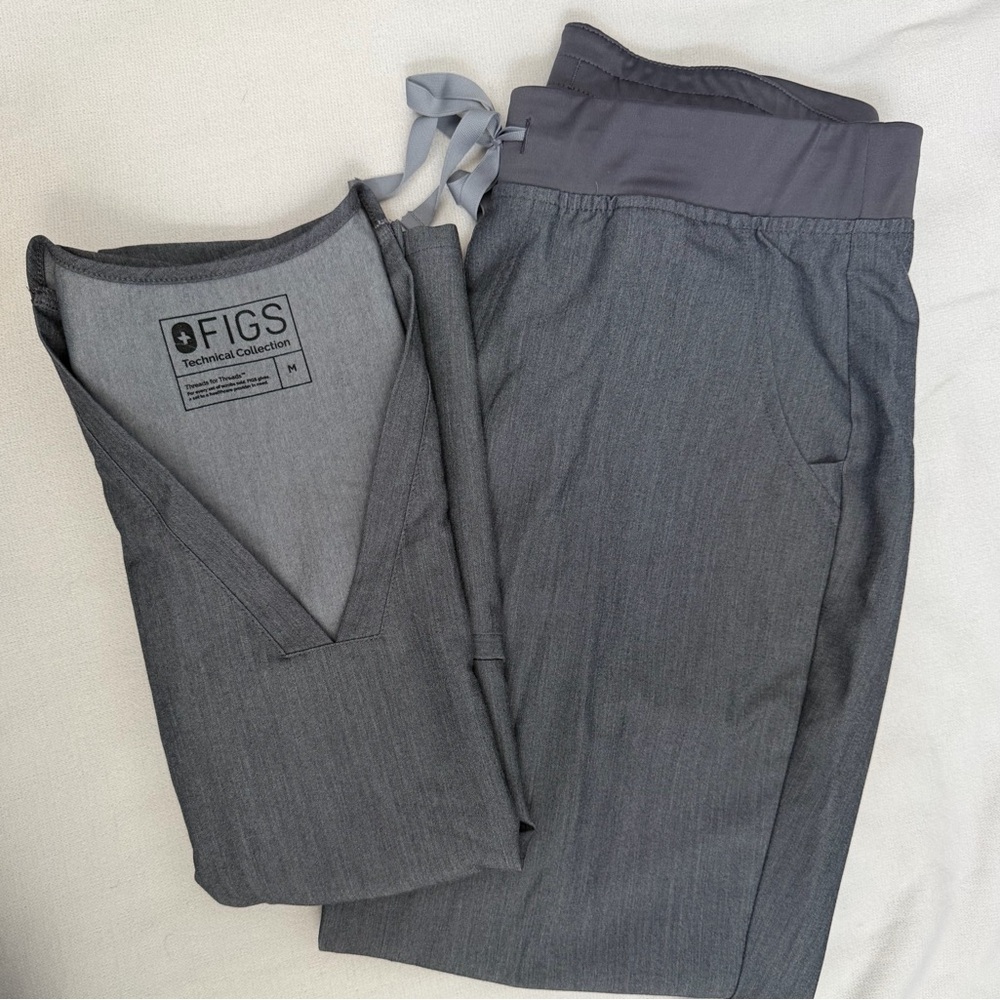 FIGS Women's Gray Scrub Set - V-Neck Top & Jogger Pants